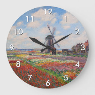 Claude Monet - Field of Tulips in Holland Large Clock
