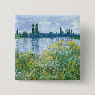 Claude Monet - Flowers on the Banks 15 Cm Square Badge