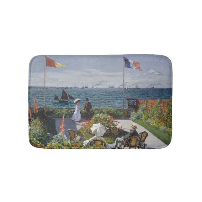 Claude Monet Garden at Sainte-Adresse Art Print Bath Mat (Front)