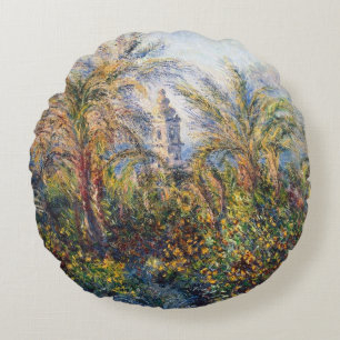 Claude Monet Garden in Bordighera Round Cushion
