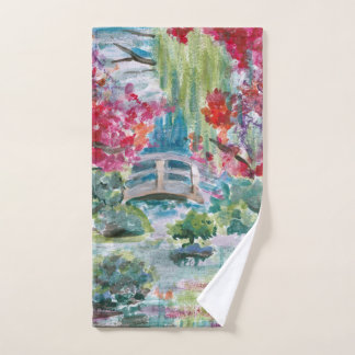 Claude Monet garden pond bridge painting Jigsaw Pu Hand Towel