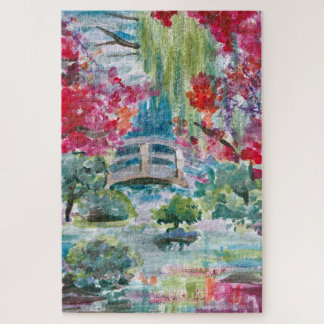 Claude Monet garden pond bridge painting Jigsaw Puzzle