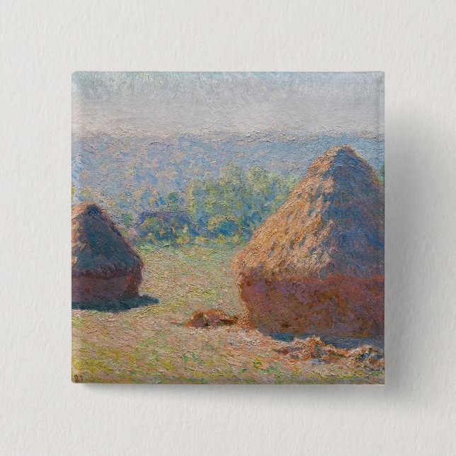 Claude Monet - Haystacks, end of Summer 15 Cm Square Badge (Front)