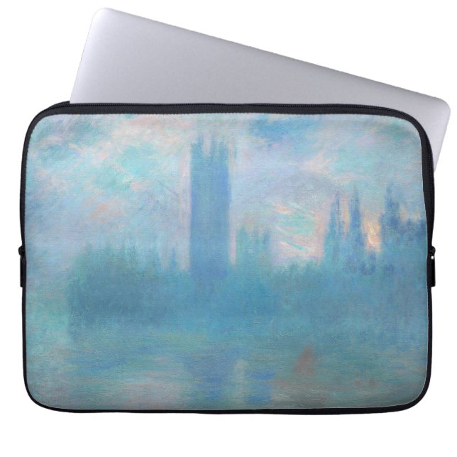 Claude Monet Houses of Parliament London. Blue Laptop Sleeve (Front)