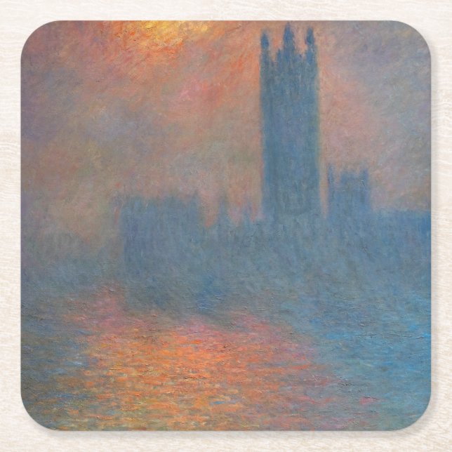 Claude Monet - Houses of Parliament London Square Paper Coaster (Front)