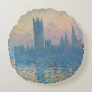 Claude Monet Houses of Parliament Sunset Round Cushion