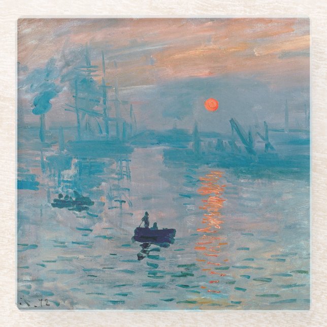 Claude Monet Impression Sunrise French Glass Coaster (Front)