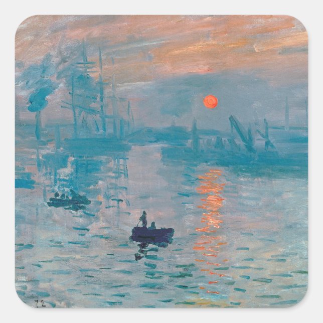 Claude Monet Impression Sunrise French Square Sticker (Front)