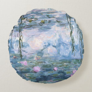 Claude Monet Impressionist Water Lillies Painting Round Cushion