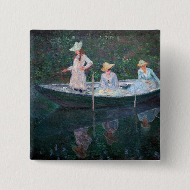 Claude Monet - In the Norvegienne Boat at Giverny 15 Cm Square Badge (Front)