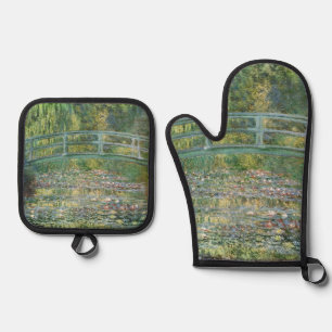 Claude Monet Japanese Bridge Water Lily Art Oven Mitt & Pot Holder Set