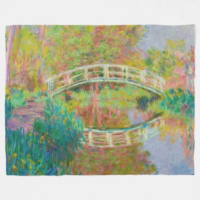Claude Monet - Japanese Footbridge, Giverny Fleece Blanket (Front (Horizontal))