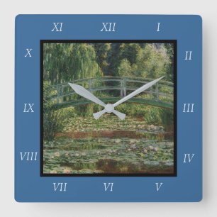 Claude Monet Japanese Footbridge & Water Lily Pool Square Wall Clock