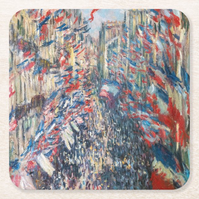 Claude Monet - La Rue Montorgueil - Paris Square Paper Coaster (Front)