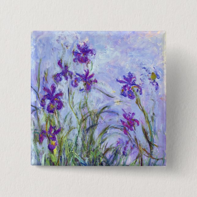 Claude Monet - Lilac Irises / Iris Mauves 15 Cm Square Badge (Front)