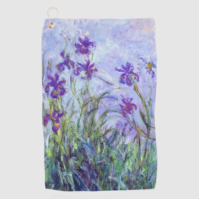 Claude Monet - Lilac Irises / Iris Mauves Golf Towel (Front)