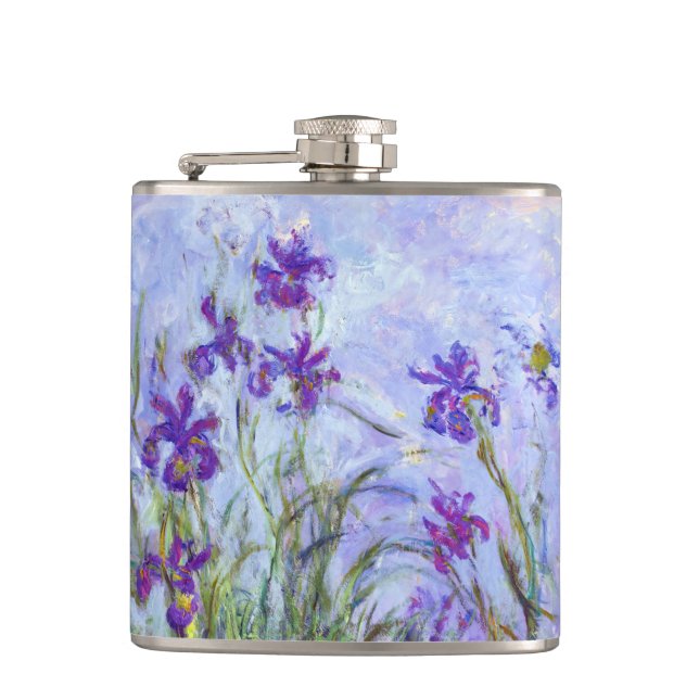 Claude Monet - Lilac Irises / Iris Mauves Hip Flask (Front)