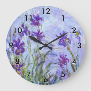 Claude Monet - Lilac Irises / Iris Mauves Large Clock
