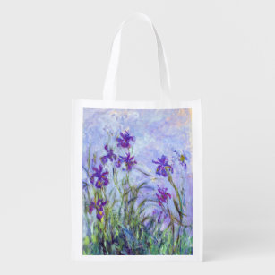 Claude Monet - Lilac Irises / Iris Mauves Reusable Grocery Bag