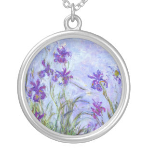 Claude Monet - Lilac Irises / Iris Mauves Silver Plated Necklace