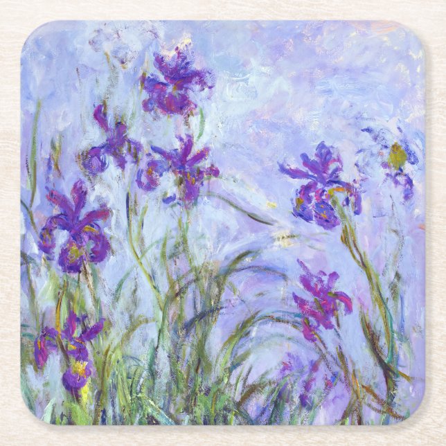 Claude Monet - Lilac Irises / Iris Mauves Square Paper Coaster (Front)