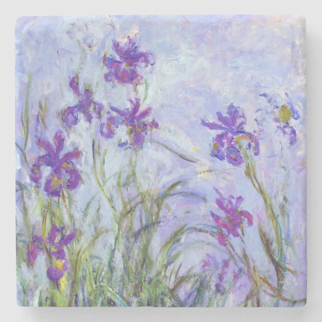Claude Monet - Lilac Irises / Iris Mauves Stone Coaster (Front)