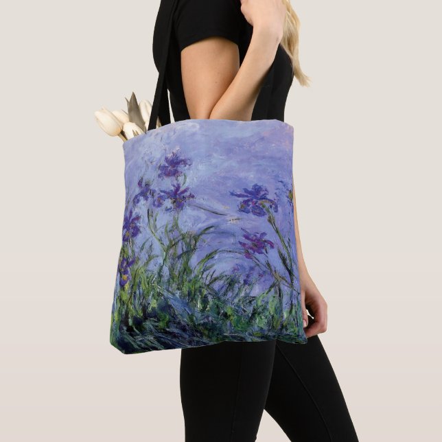 Claude Monet Lilac Irises Tote Bag (Close Up)