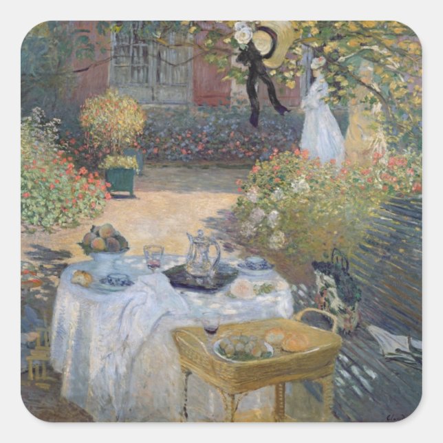 Claude Monet | Luncheon: Monet's garden Argenteuil Square Sticker (Front)