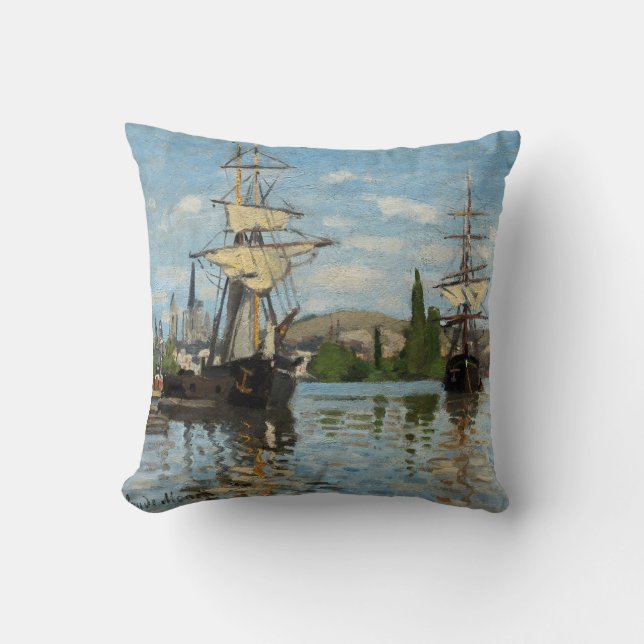 Claude Monet Nautical Ships Throw Pillow (Front)