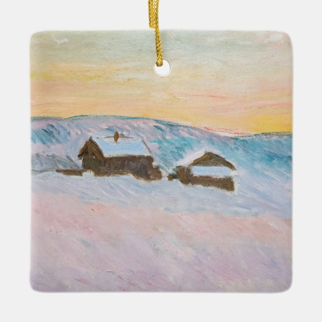 Claude Monet - Norway Landscape, Blue Houses Ceramic Ornament (Front)