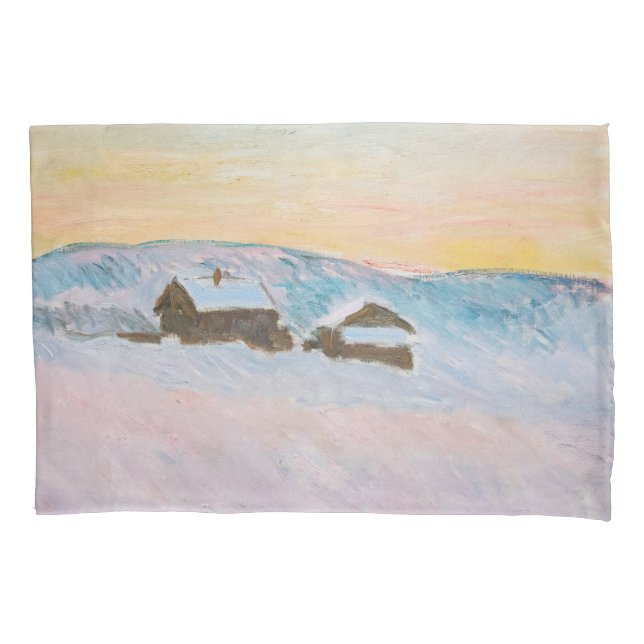 Claude Monet - Norway Landscape, Blue Houses Pillowcase (Front)