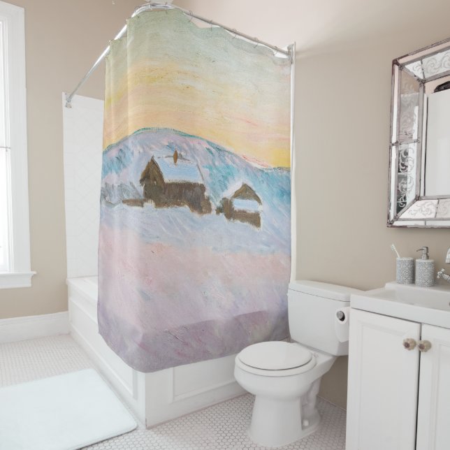 Claude Monet - Norway Landscape, Blue Houses Shower Curtain (In Situ)
