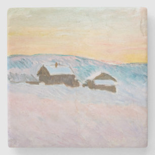 Claude Monet - Norway Landscape, Blue Houses Stone Coaster