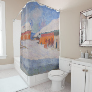 Claude Monet - Norway, Red Houses at Bjornegaard Shower Curtain