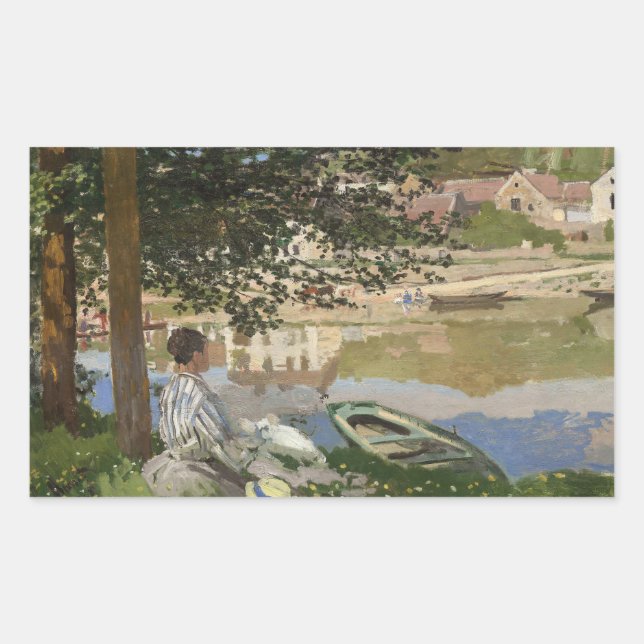 Claude Monet - On the Bank of the Seine, Bennecour Rectangular Sticker (Front)