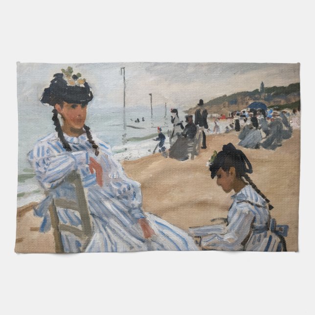Claude Monet - On the Beach at Trouville Tea Towel (Horizontal)