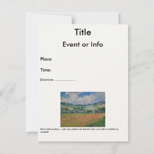 Claude Monet Painting, Poppy Field at Giverny Invitation