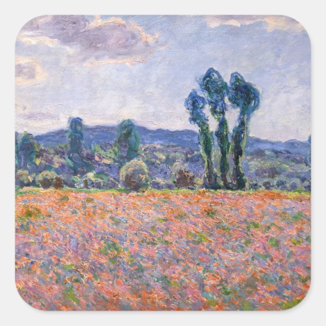 Claude Monet - Poppy Field 1890 (Giverny) Square Sticker (Front)