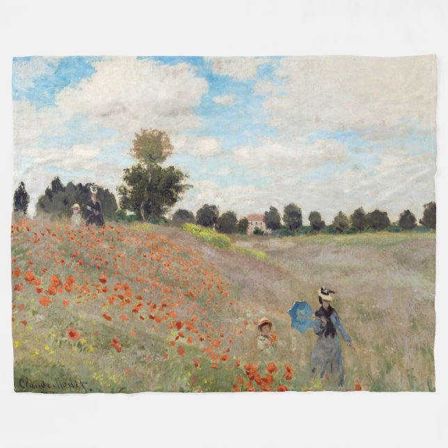 Claude Monet - Poppy Field Fleece Blanket (Front (Horizontal))