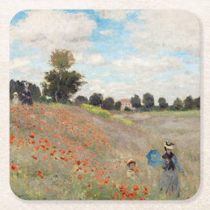 Claude Monet - Poppy Field Square Paper Coaster