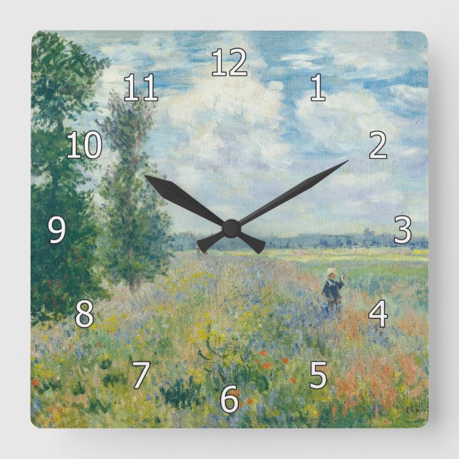 Claude Monet - Poppy Fields near Argenteuil (1875) Square Wall Clock (Front)