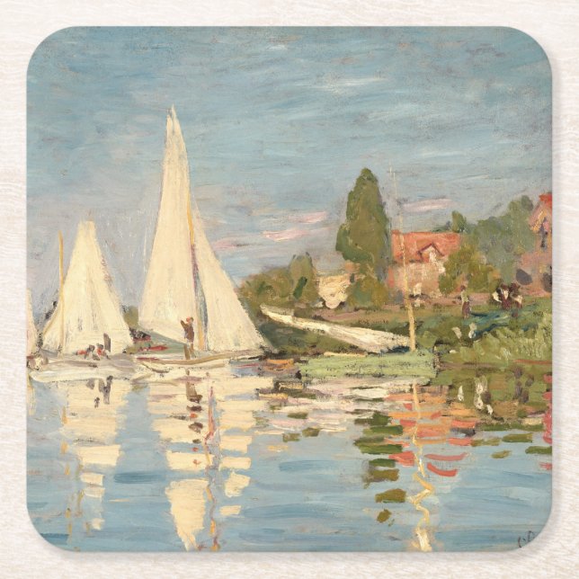 Claude Monet | Regatta at Argenteuil, c.1872 Square Paper Coaster (Front)