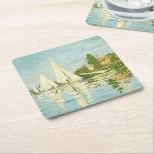 Claude Monet. Regattas at Argenteuil Square Paper Coaster