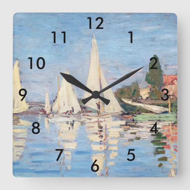 Claude Monet - Regattas at Argenteuil Square Wall Clock (Front)