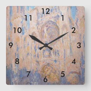 Claude Monet - Rouen Cathedral at sunset Square Wall Clock