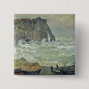 Claude Monet Rough Sea at Etretat, 1883 15 Cm Square Badge