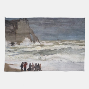 Claude Monet - Rough Sea at Etretat Tea Towel