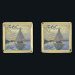 Claude Monet - Sailboat at Le Petit-Gennevilliers Gold Finish Cufflinks<br><div class="desc">Sailboat at Le Petit-Gennevilliers / Voilier au Petit-Gennevilliers - Claude Monet,  1874</div>