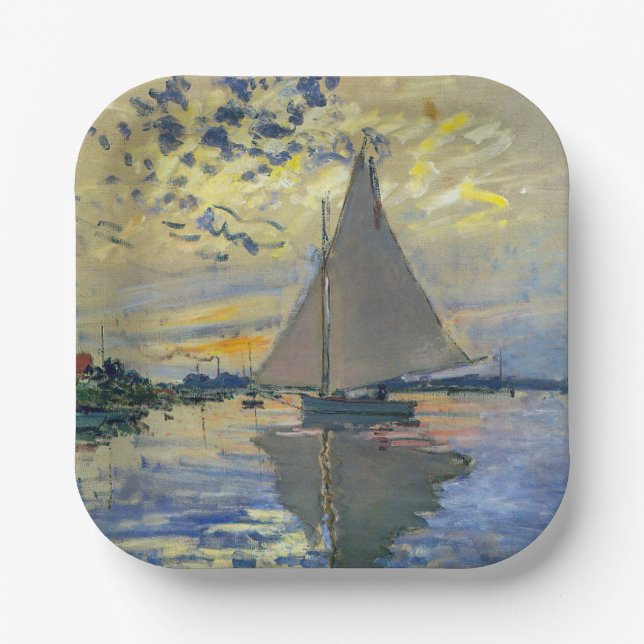 Claude Monet - Sailboat at Le Petit-Gennevilliers Paper Plate (Front)
