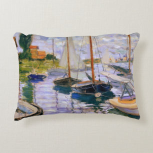 Claude Monet - Sailboats on the Seine Decorative Cushion